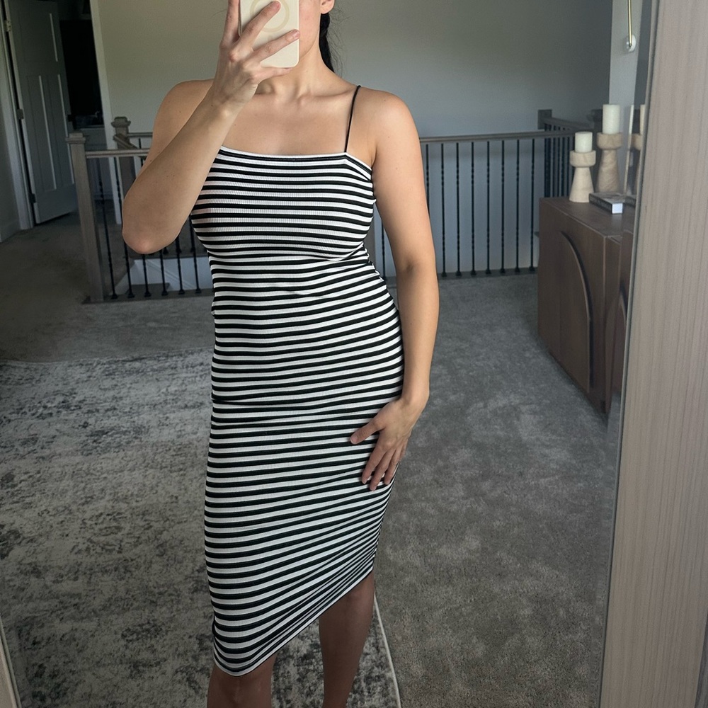 Women’s Black and White Striped Slip Dress
